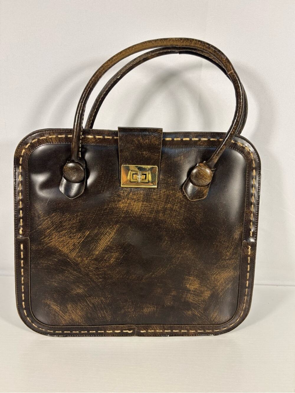 Vintage Mahler California Distressed Leather Structured Satchel Handbag P1